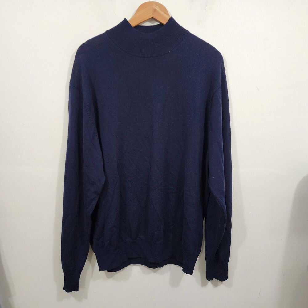 Jos A Bank Signature Navy Merino Wool Mock Neck Sweater Mens XL Pullover Knit